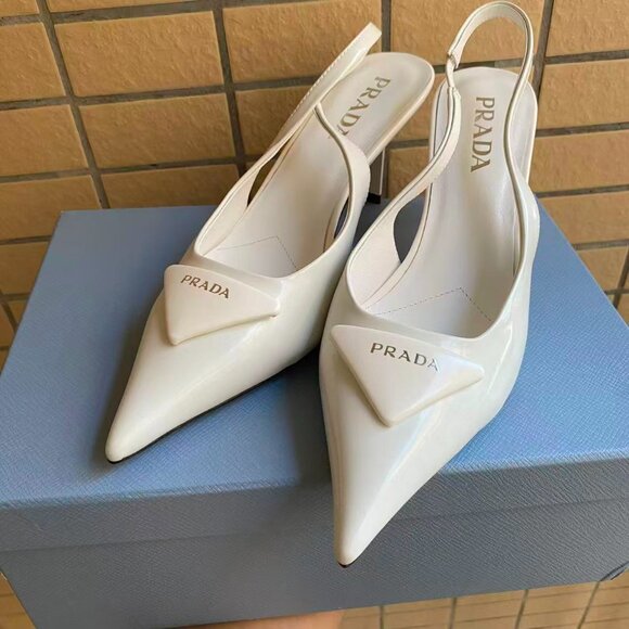 Prada Women's Cream Slingback Heels - Picture 1 of 6